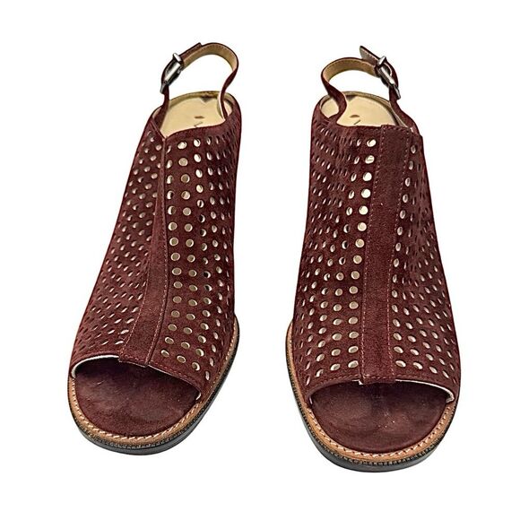 Via Spiga Tasa Burgundy Suede Peep Toe High Heel Shoes Size 10 Medium Pre-Owned - Picture 11 of 11